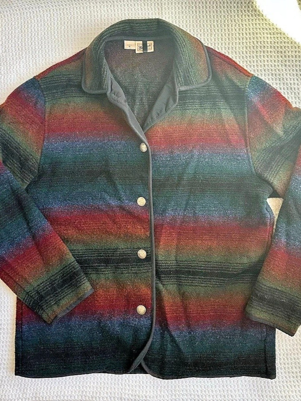 Pendleton Striped Wool-Style Jacket in Red & Green Size Medium